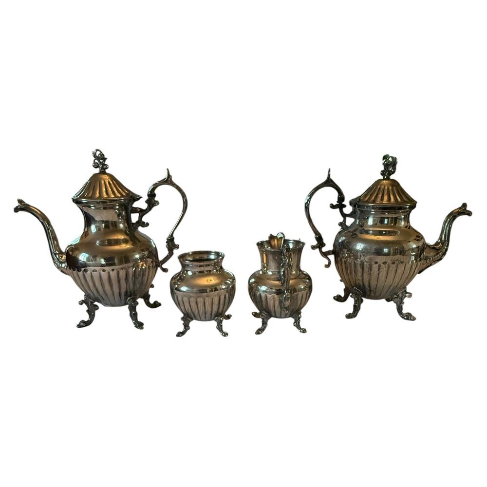 Mid 20th Century Birmingham Silver on Copper Coffee Tea Sugar Creamer Set - Picture 6 of 15
